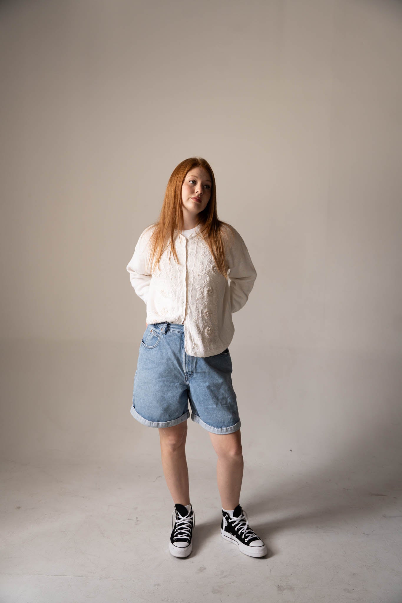 Cuffed Longline Denim Shorts