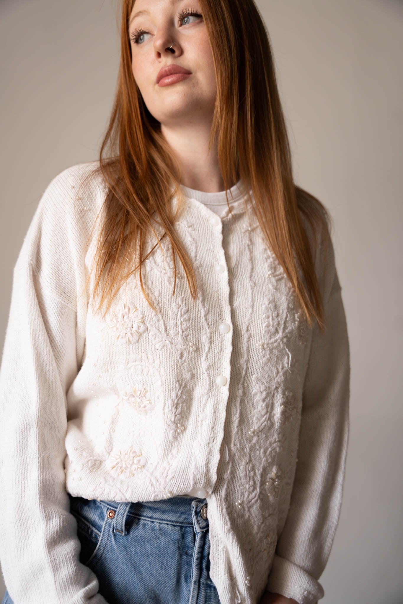 Beaded White Cardigan