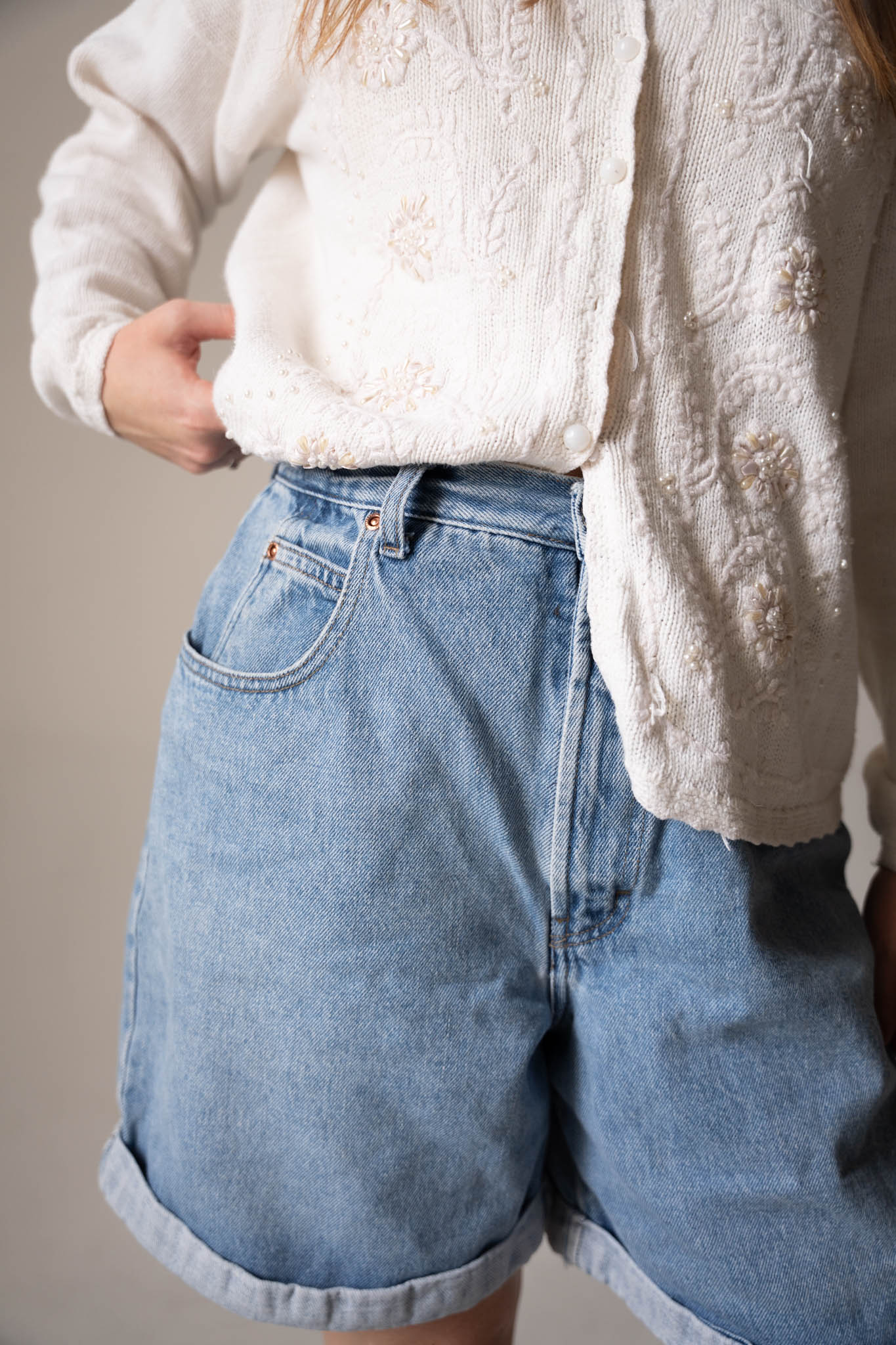 Cuffed Longline Denim Shorts
