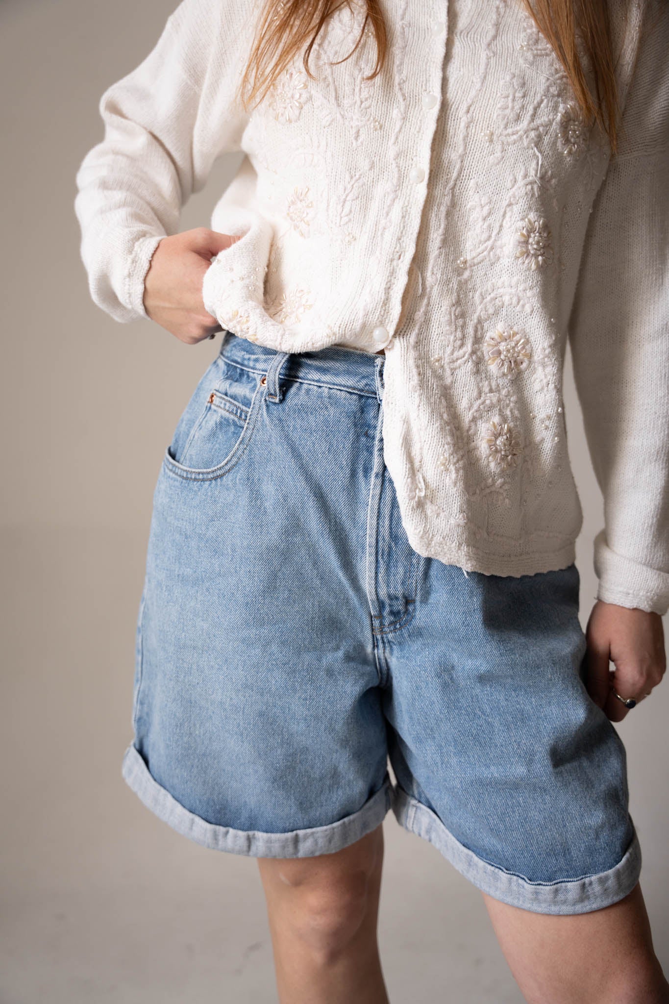 Cuffed Longline Denim Shorts