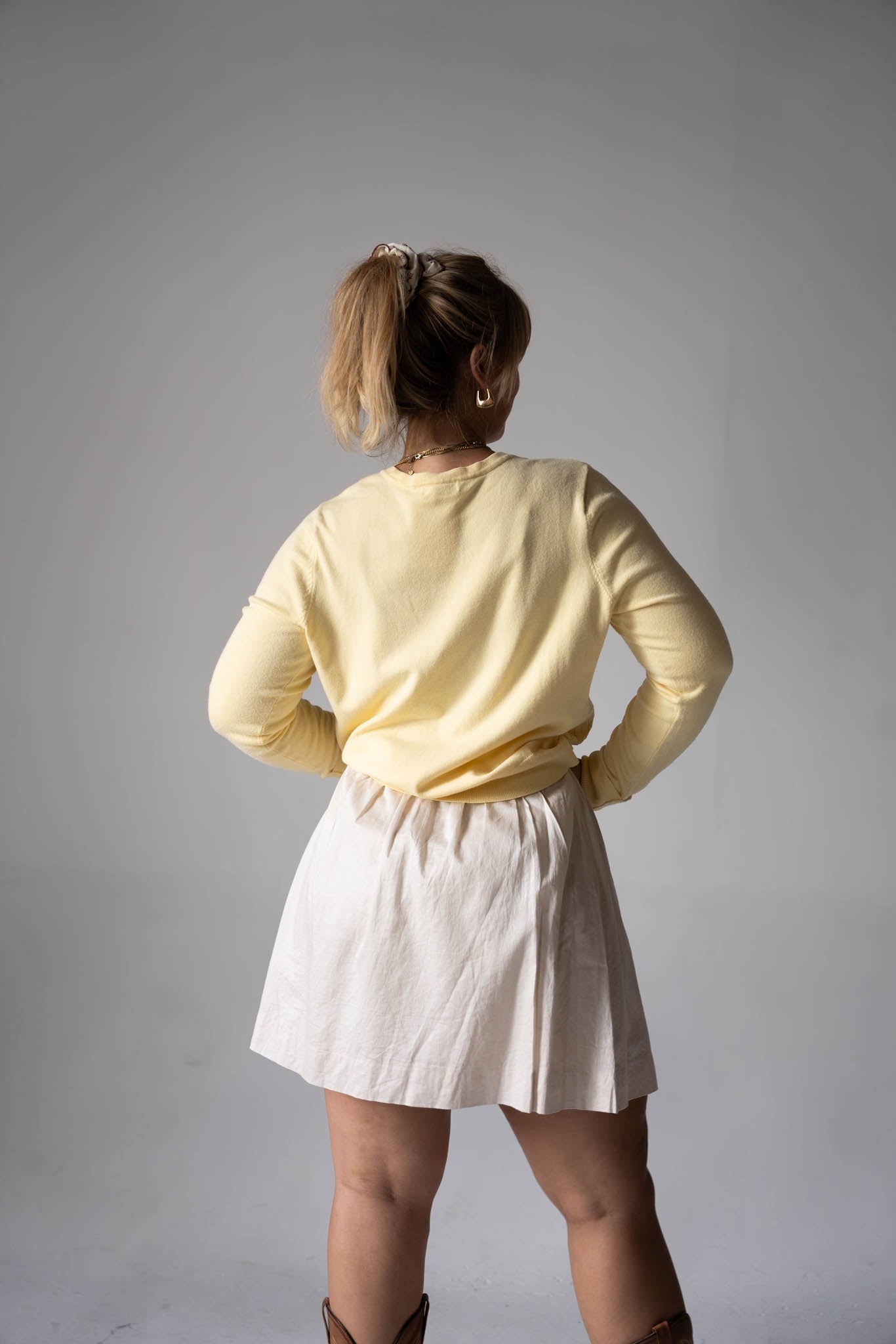 Cream A-Line Midi Skirt