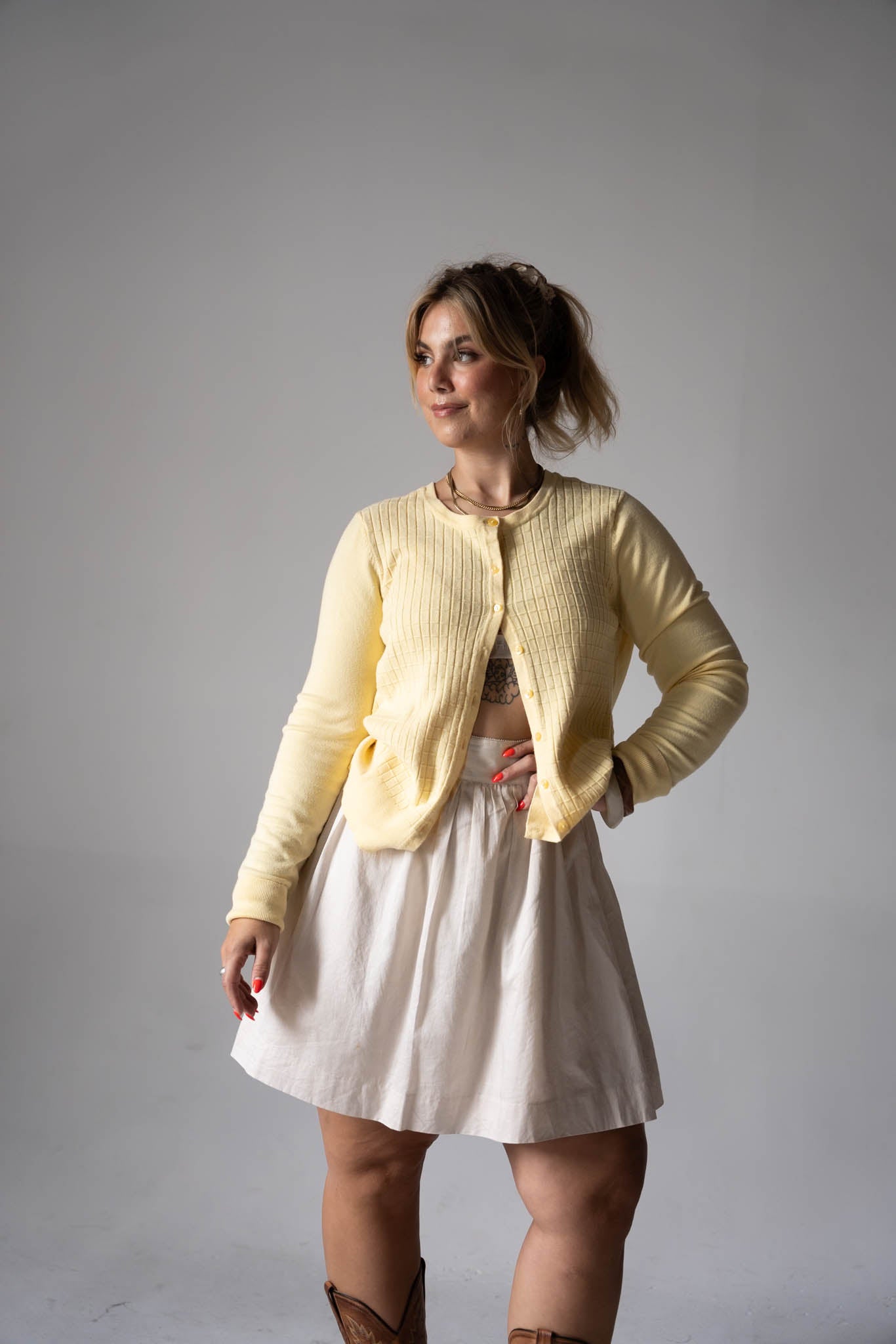 Cream A-Line Midi Skirt