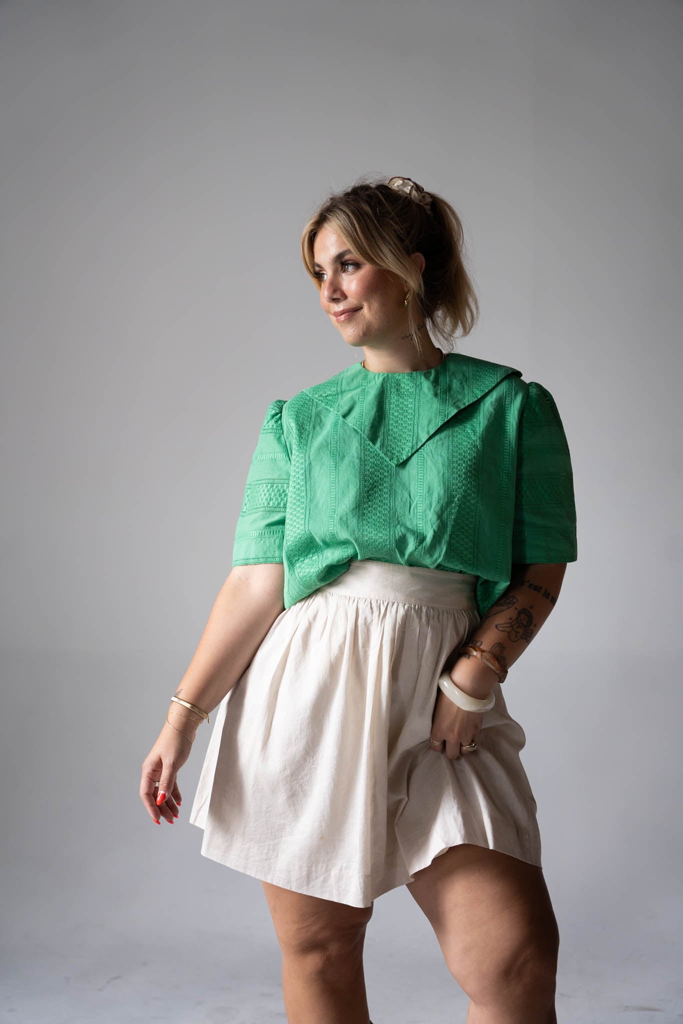 Green Collared Zip Back Blouse