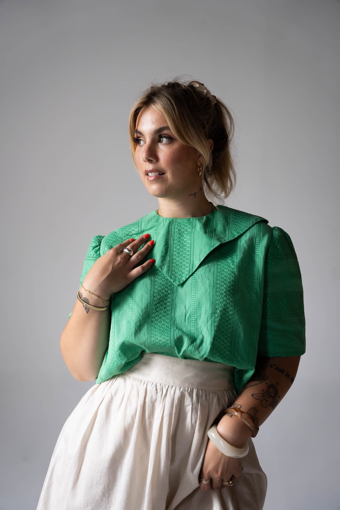 Green Collared Zip Back Blouse