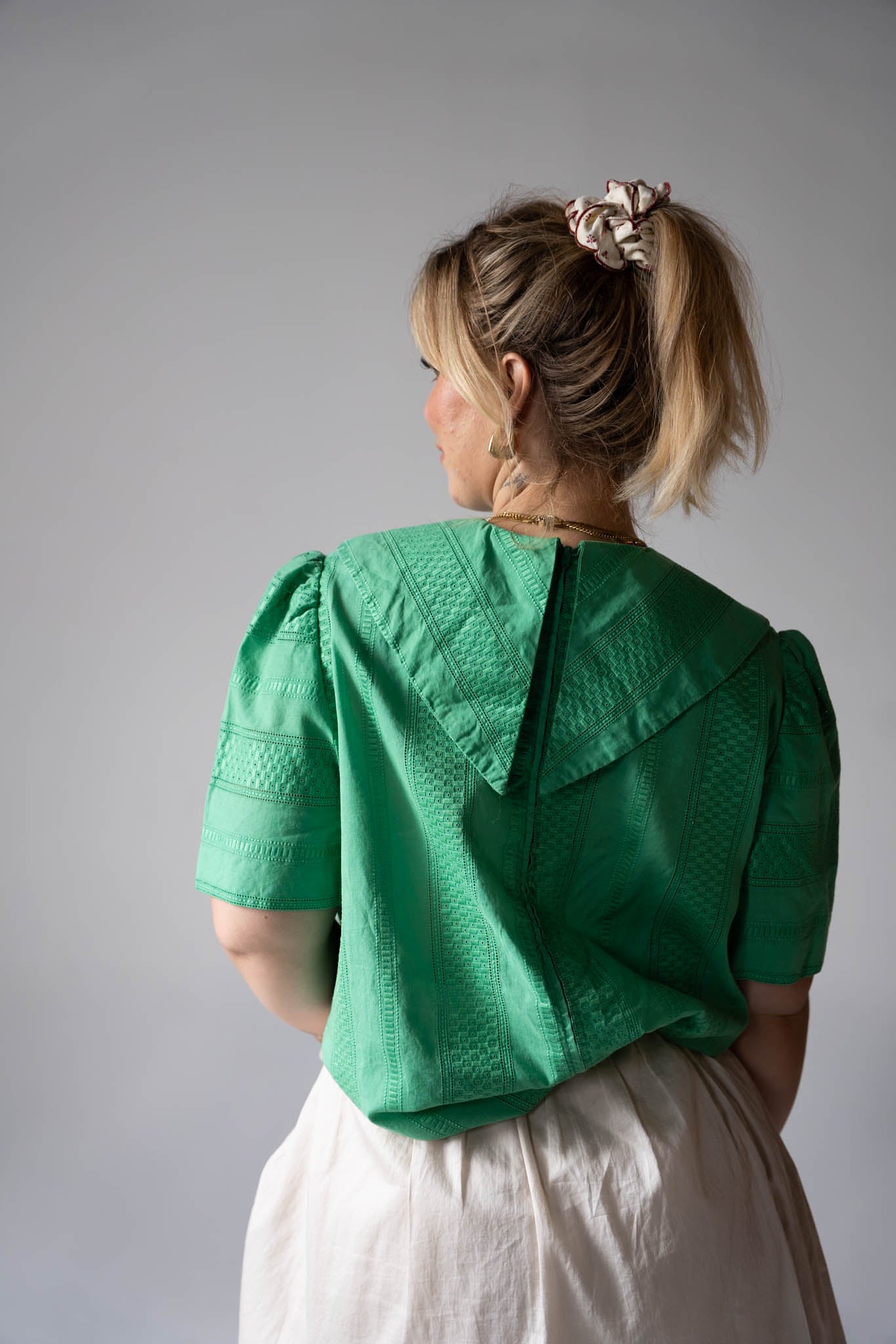 Green Collared Zip Back Blouse