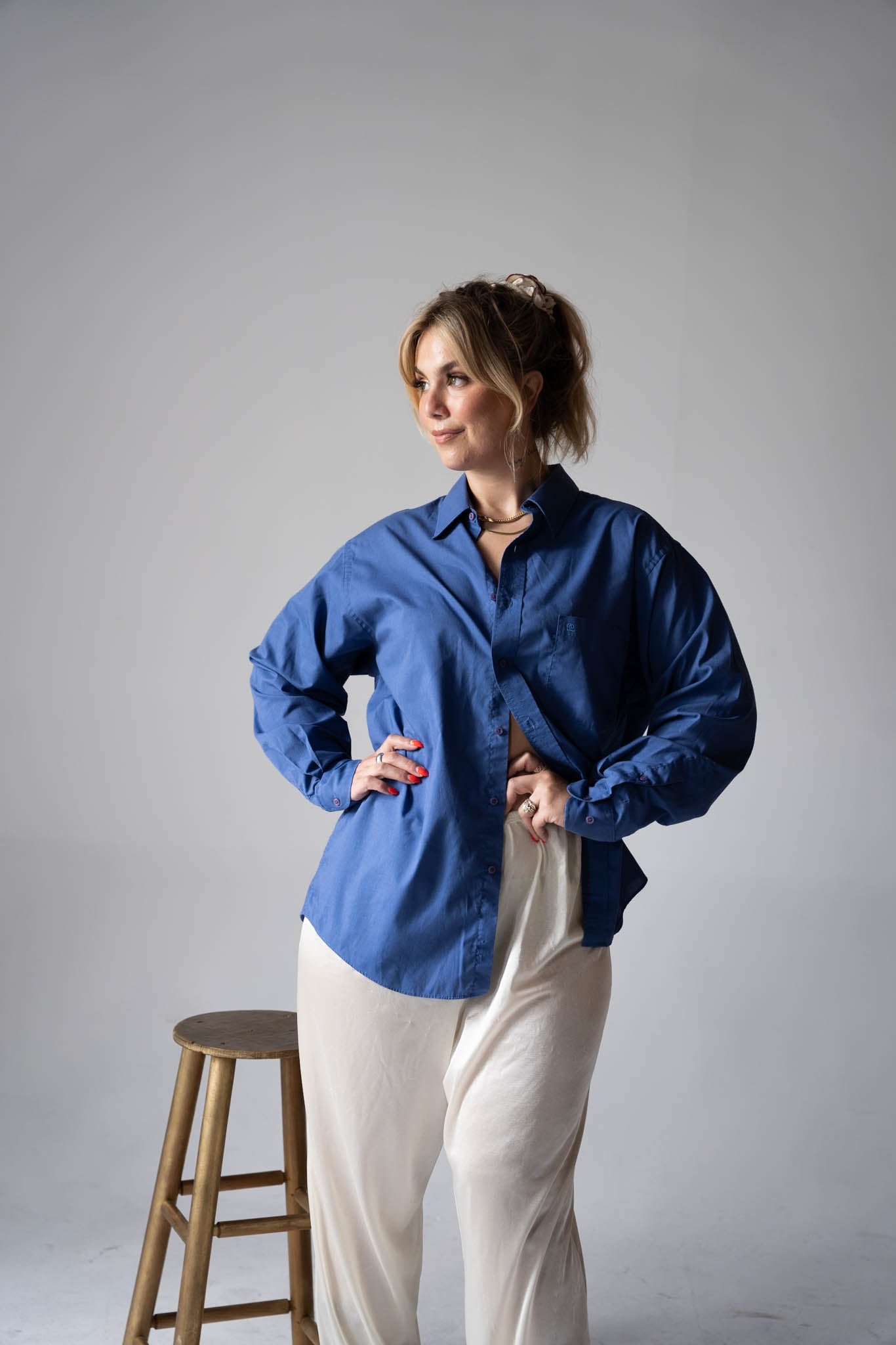 Deep Blue Button Down Top