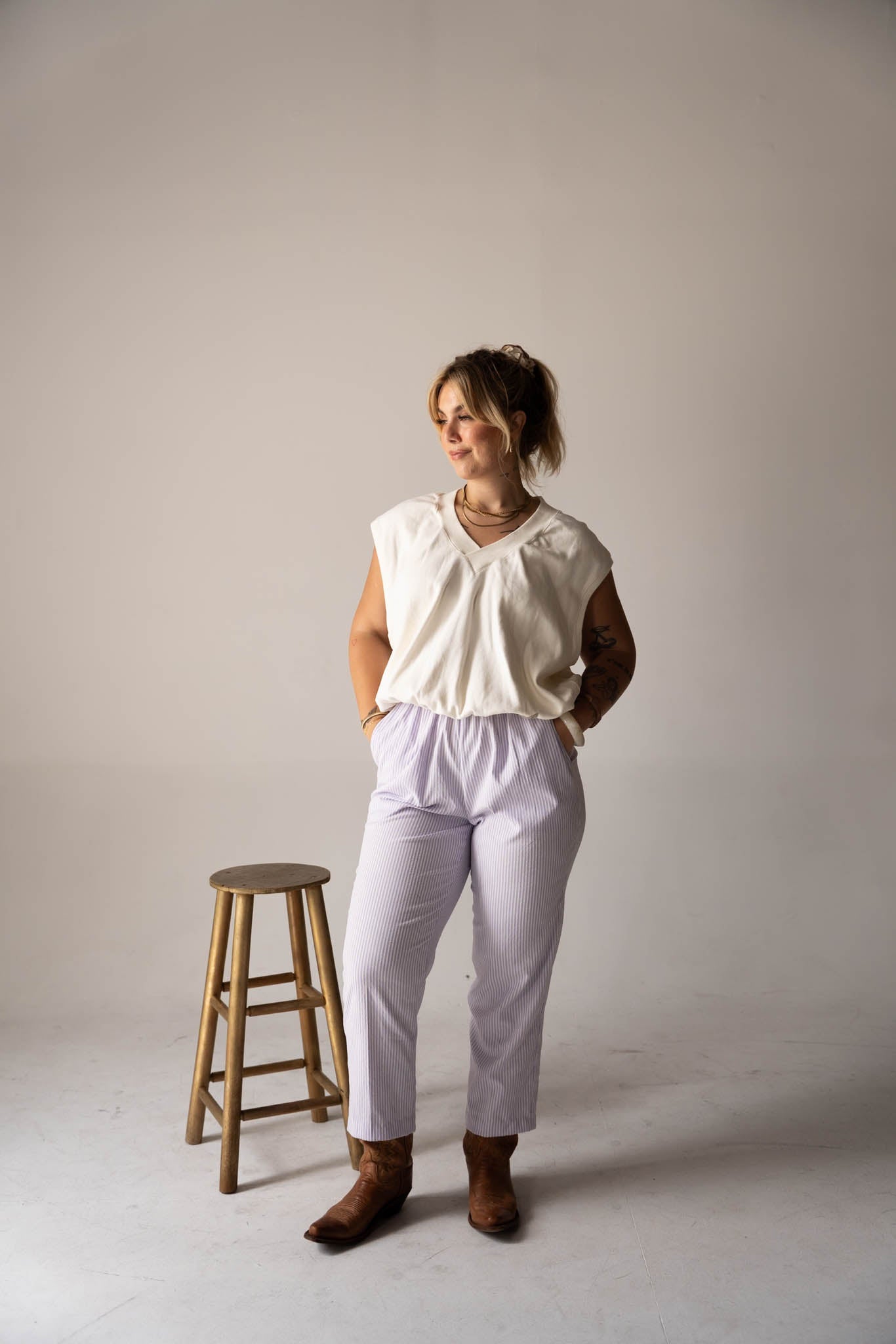 Lavender Striped Pull-On Pant