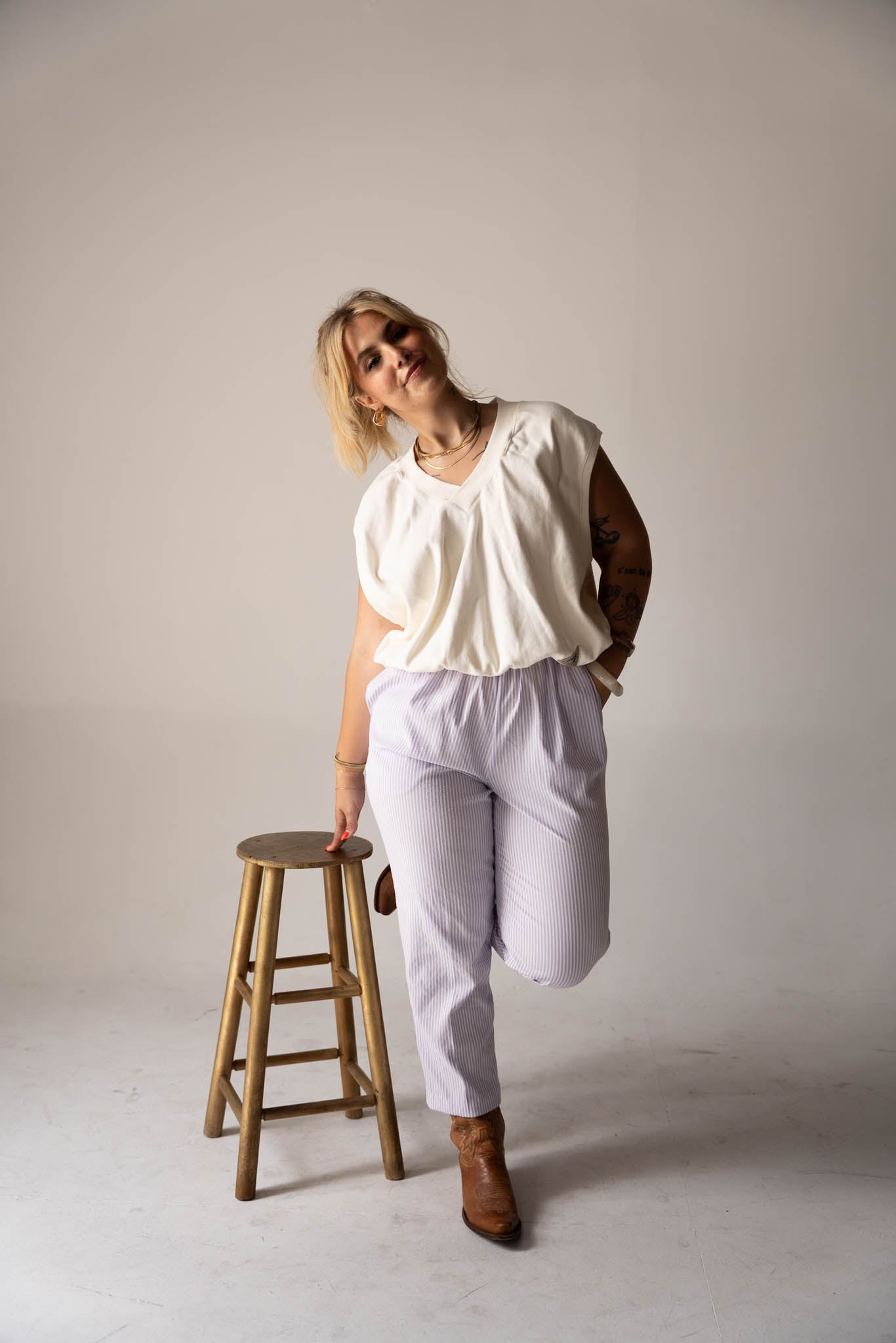 Lavender Striped Pull-On Pant