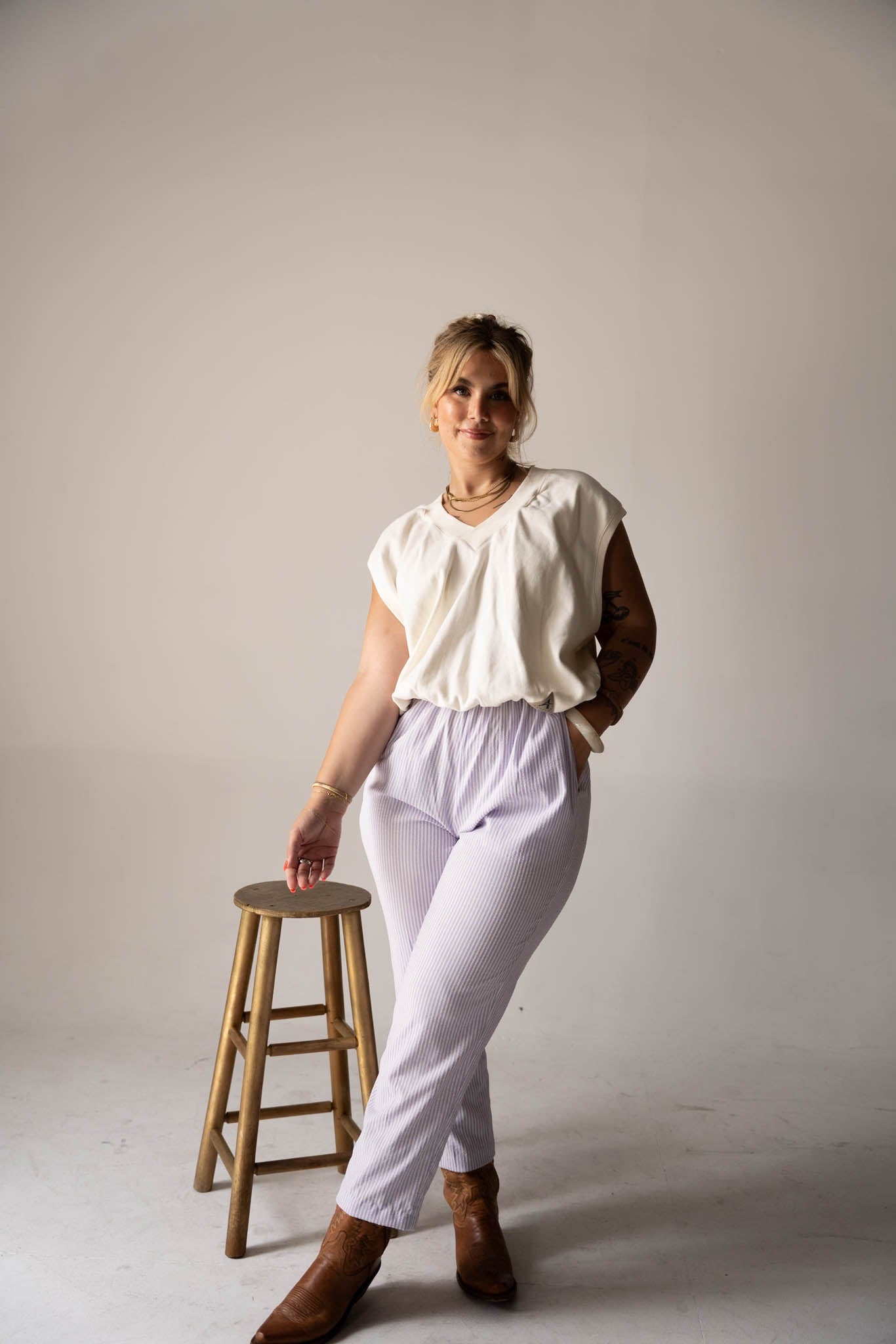 Lavender Striped Pull-On Pant