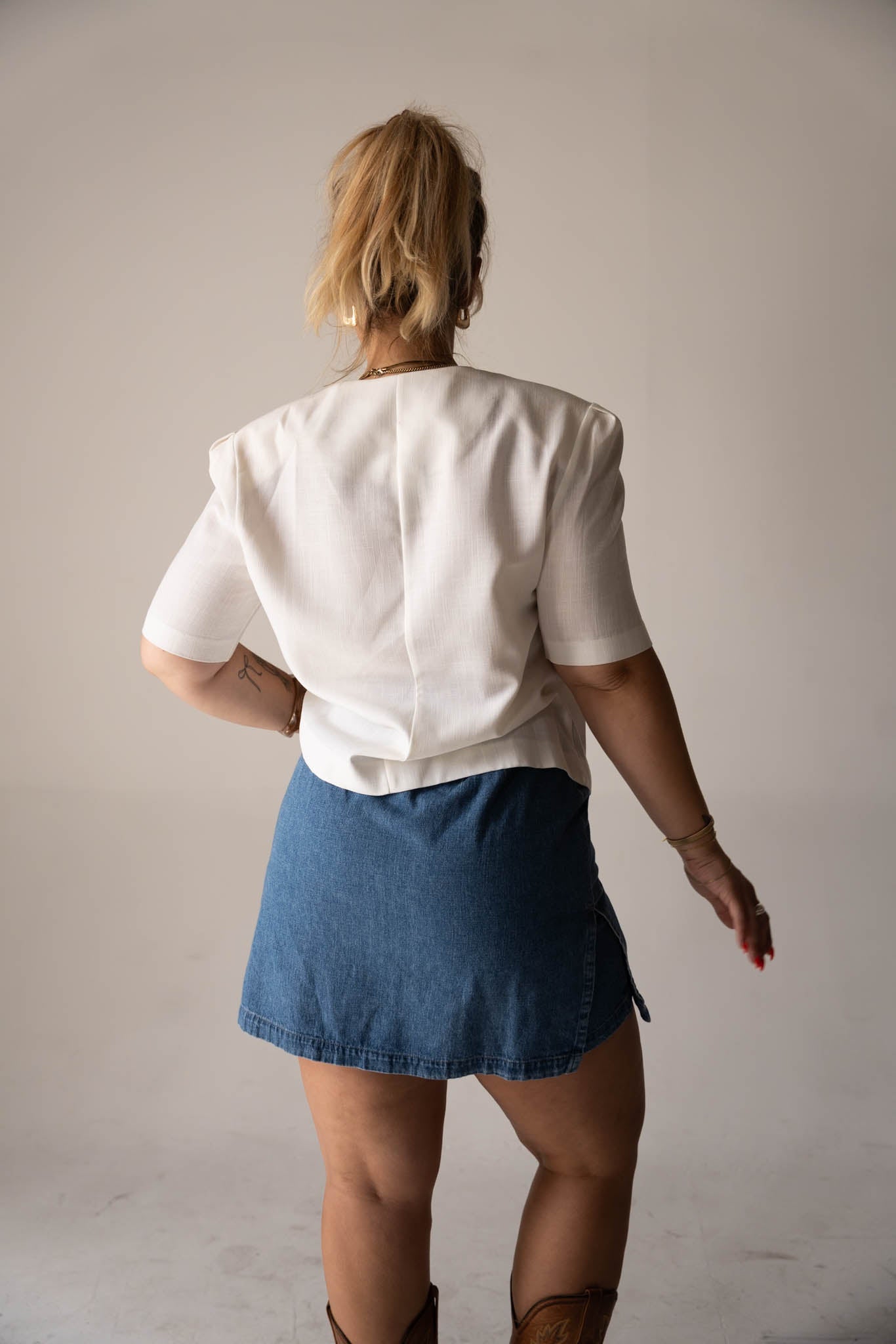 White Linen Button Blouse