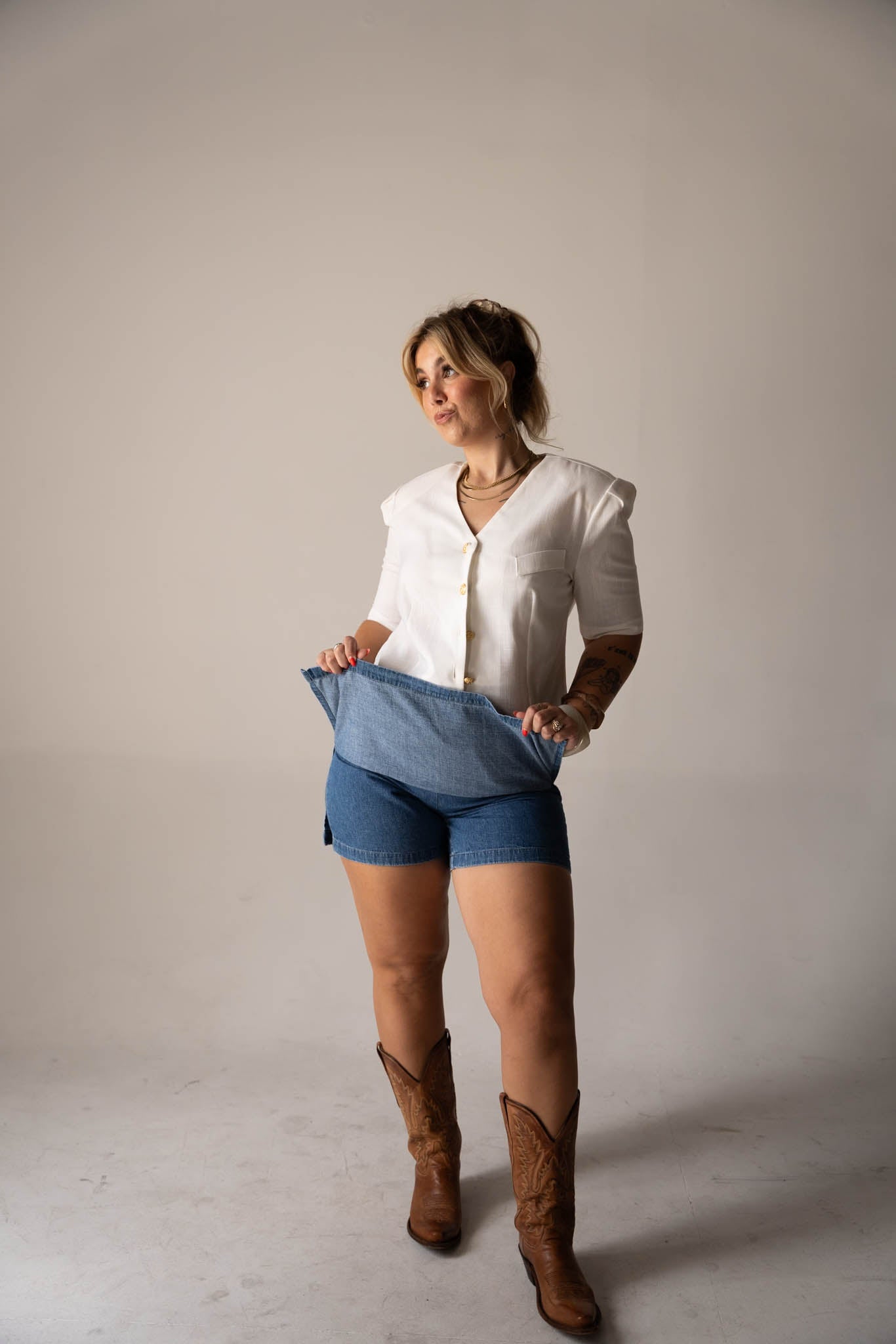 Denim Mini Skirt with Built-In Shorts