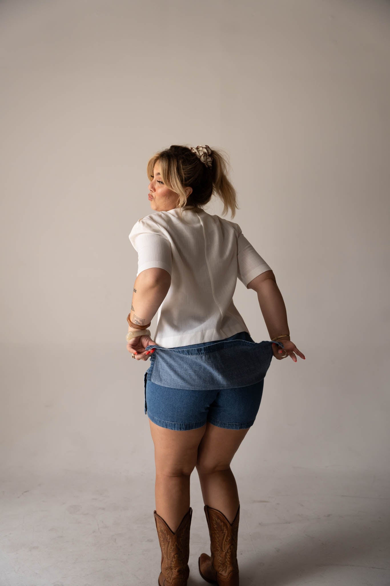 Denim Mini Skirt with Built-In Shorts