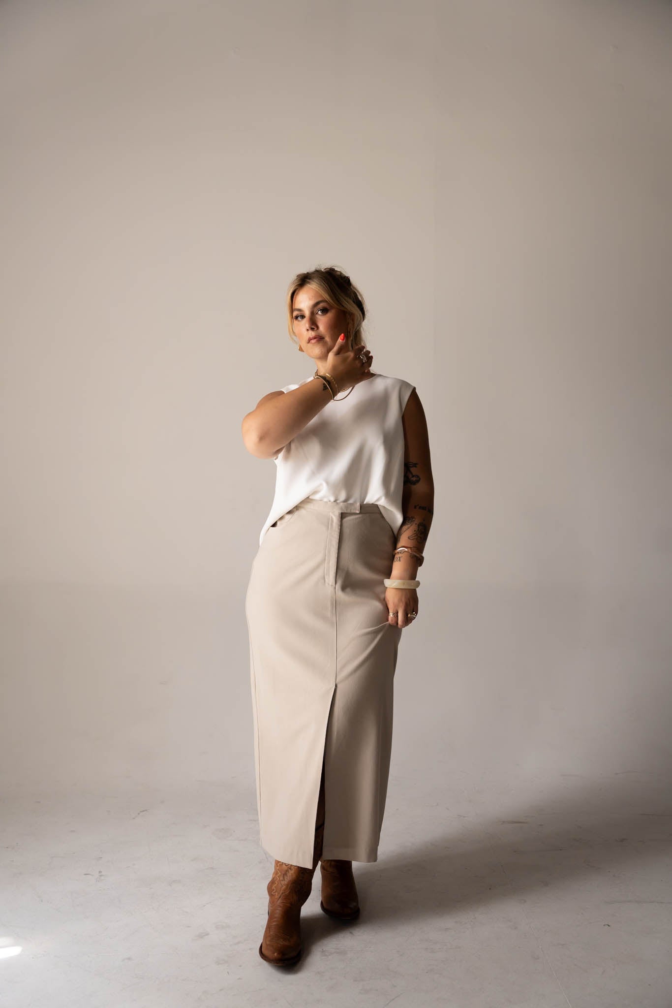 Beige Business Gal Maxi Skirt