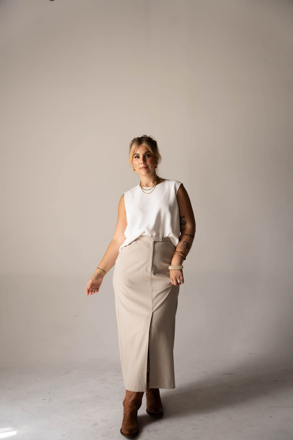 Beige Business Gal Maxi Skirt