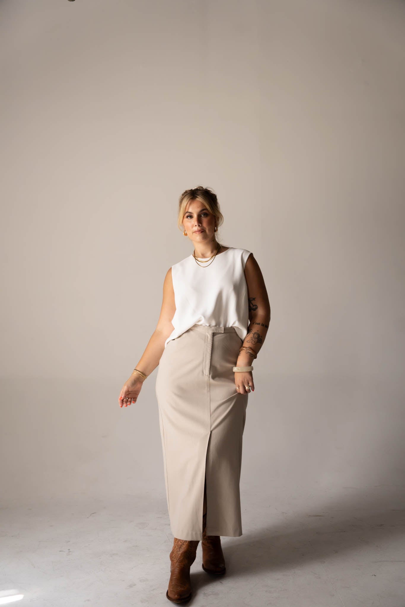 Beige Business Gal Maxi Skirt