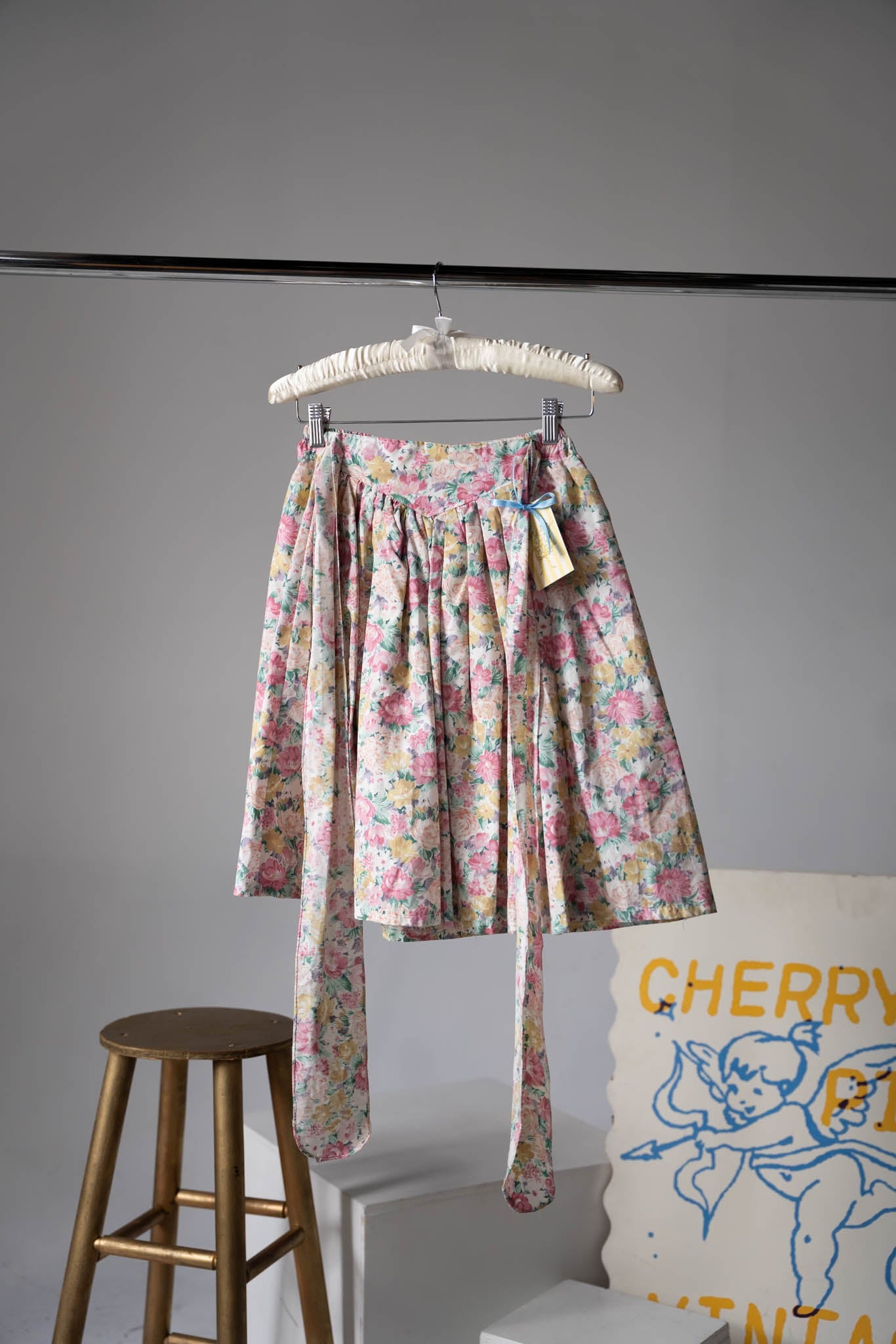 Basque Waist Tie Front Floral Mini Skirt