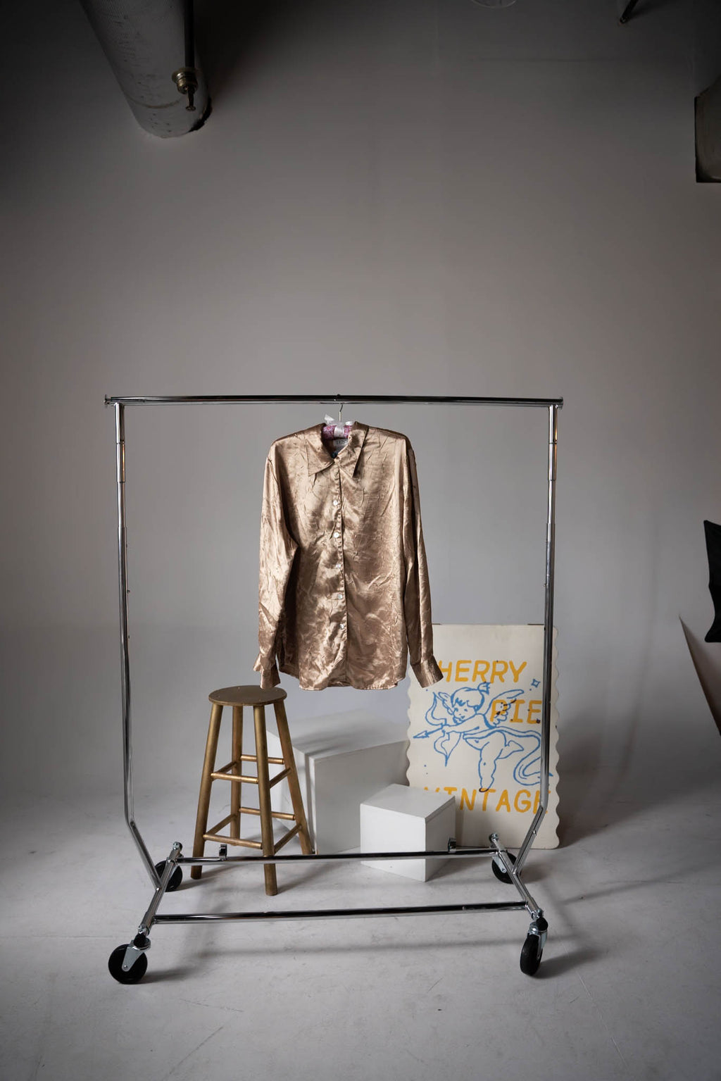 Silk Crinkle Gold Button Down