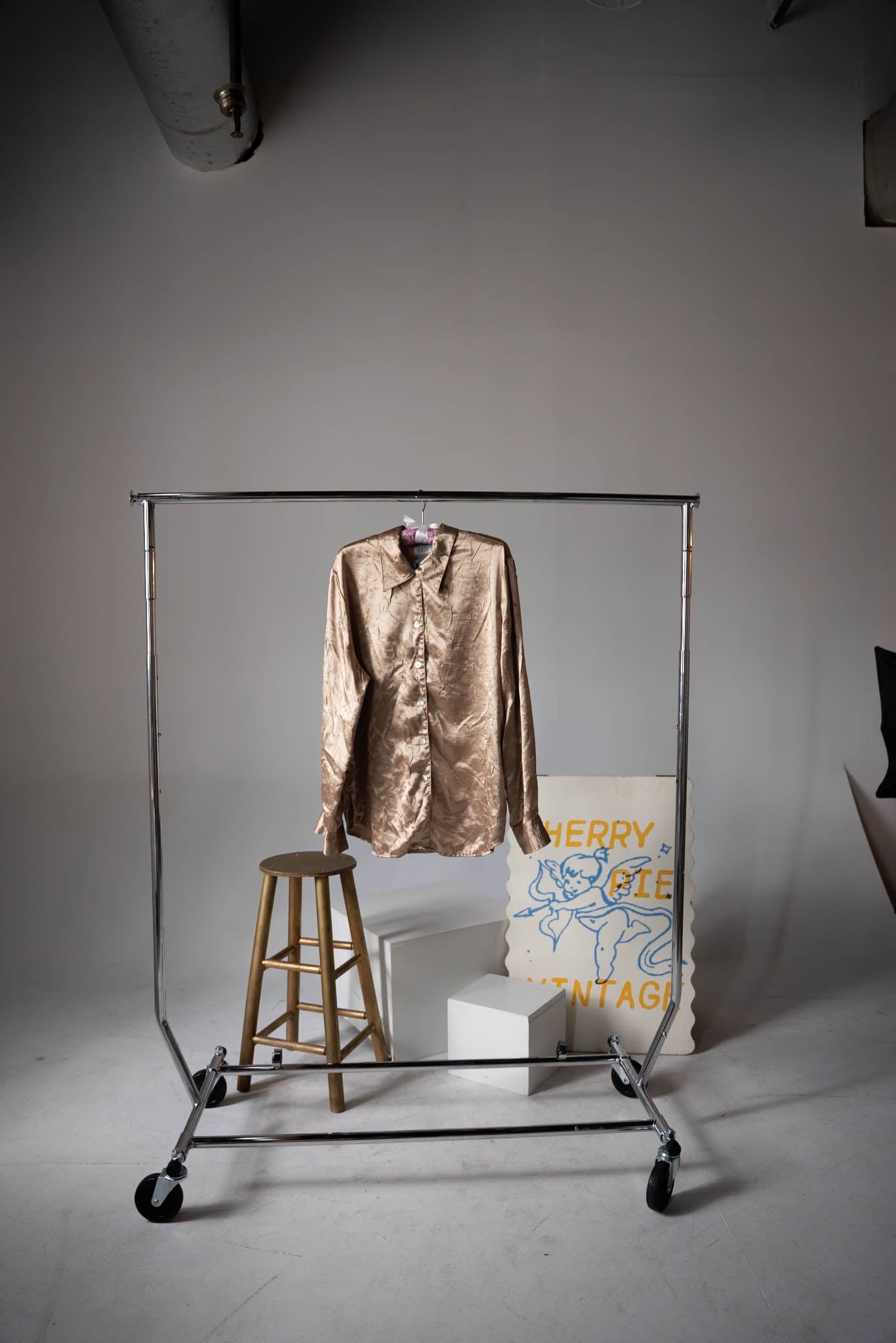 Silk Crinkle Gold Button Down