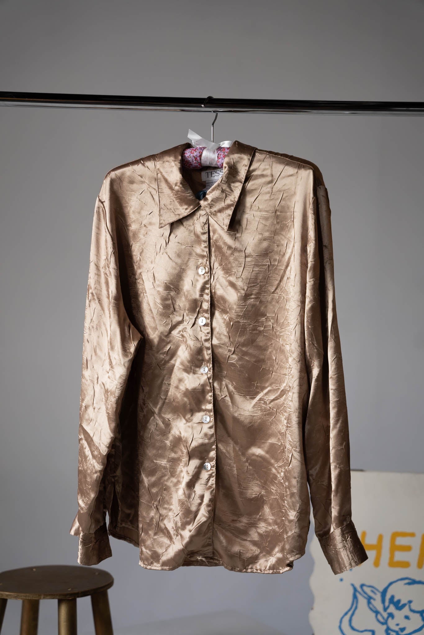 Silk Crinkle Gold Button Down