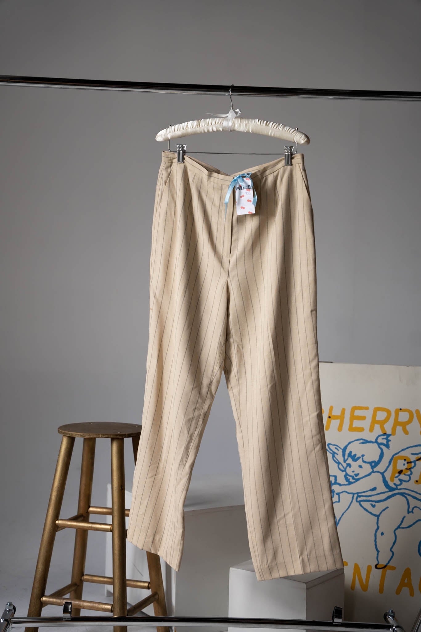 Beige Pinstripe Trousers