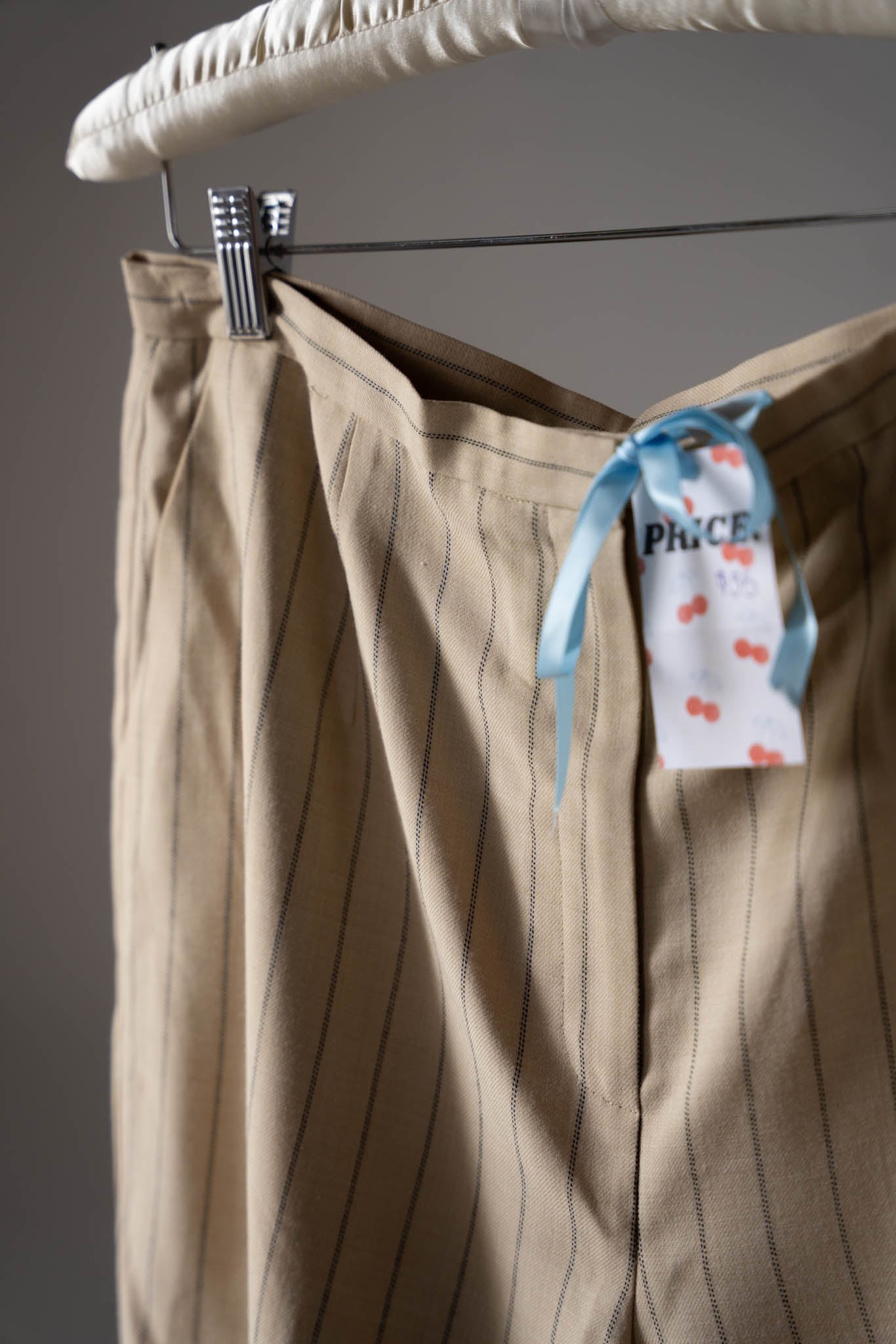 Beige Pinstripe Trousers