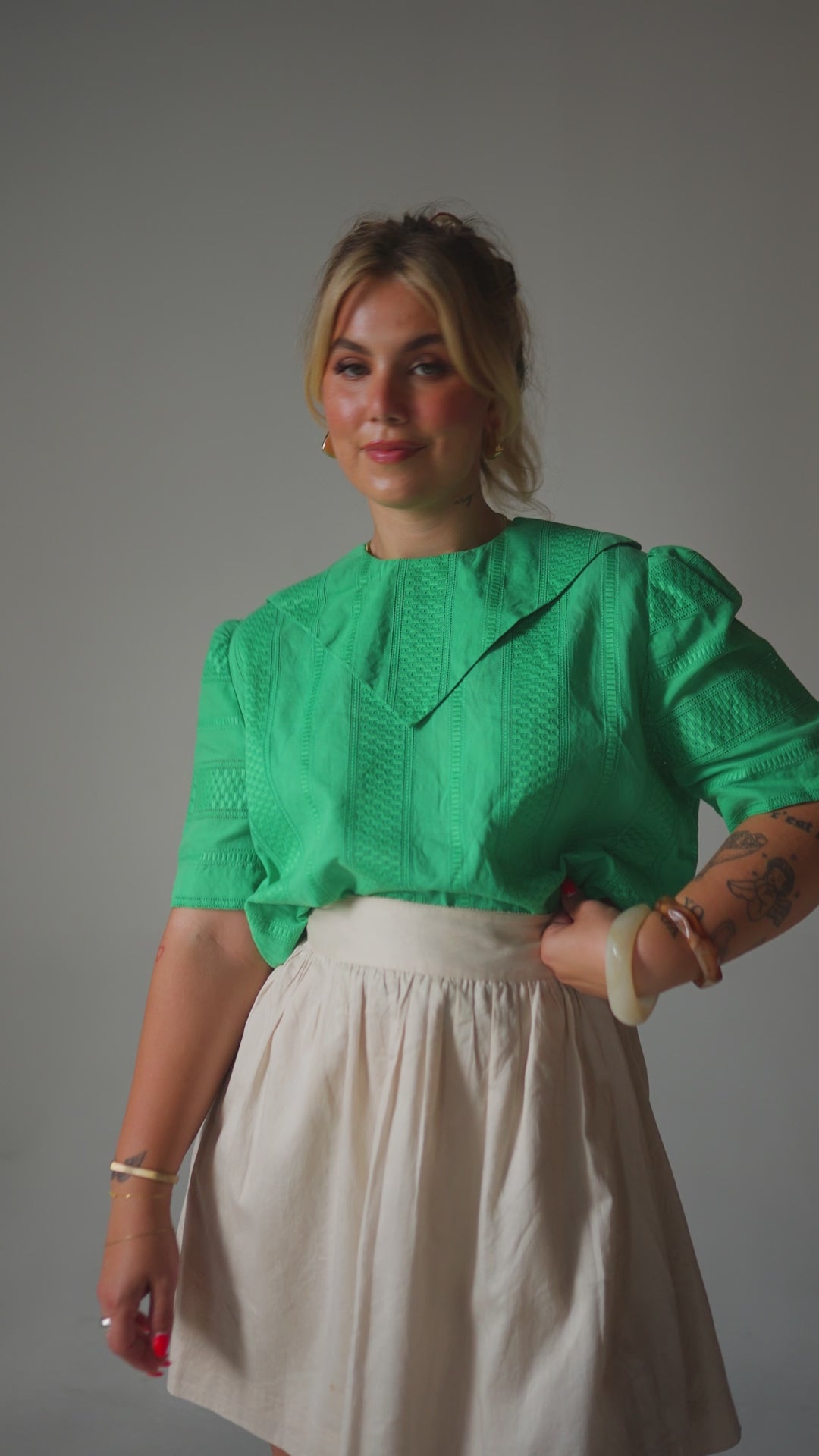 Green Collared Zip Back Blouse