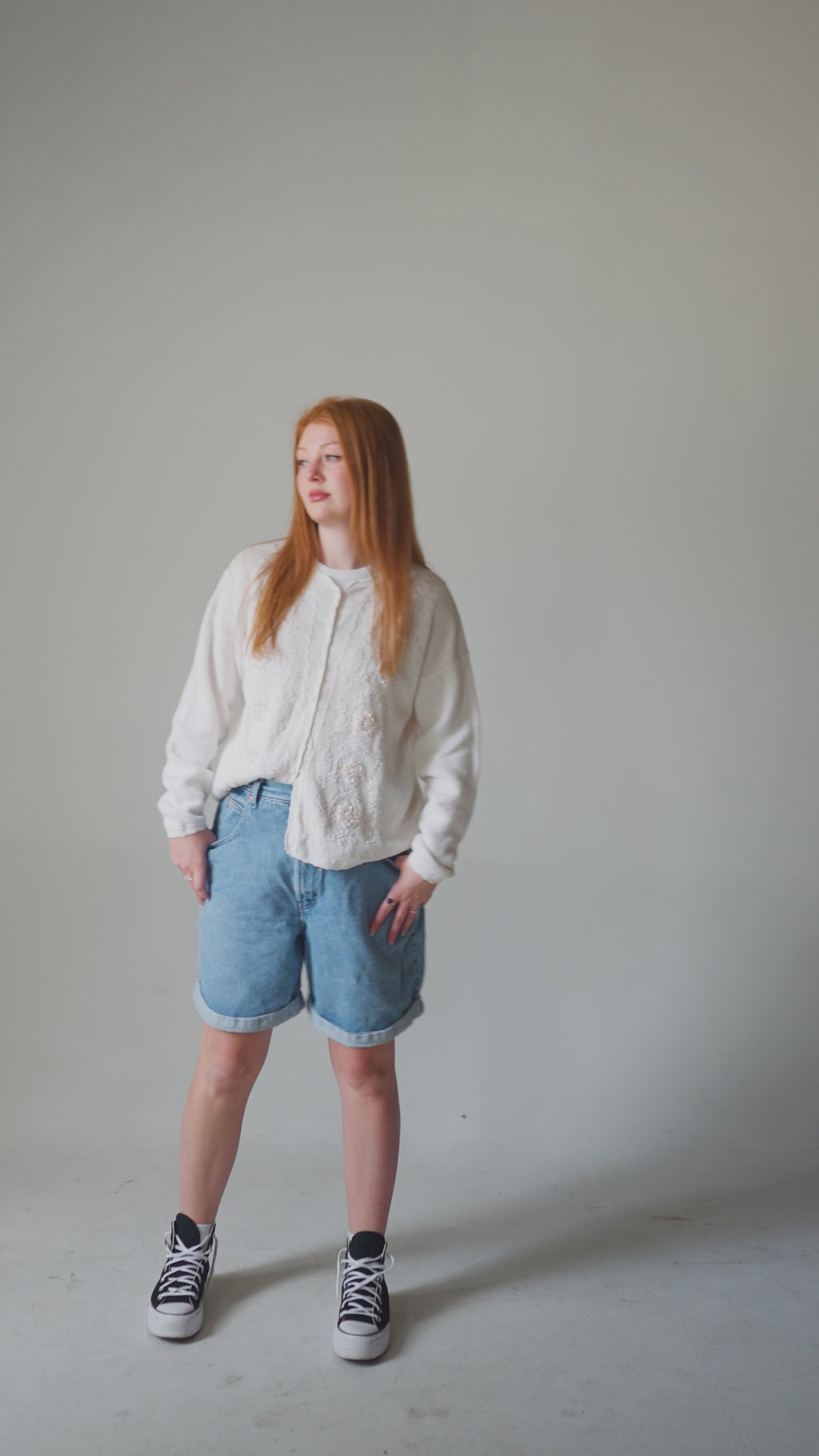 Cuffed Longline Denim Shorts