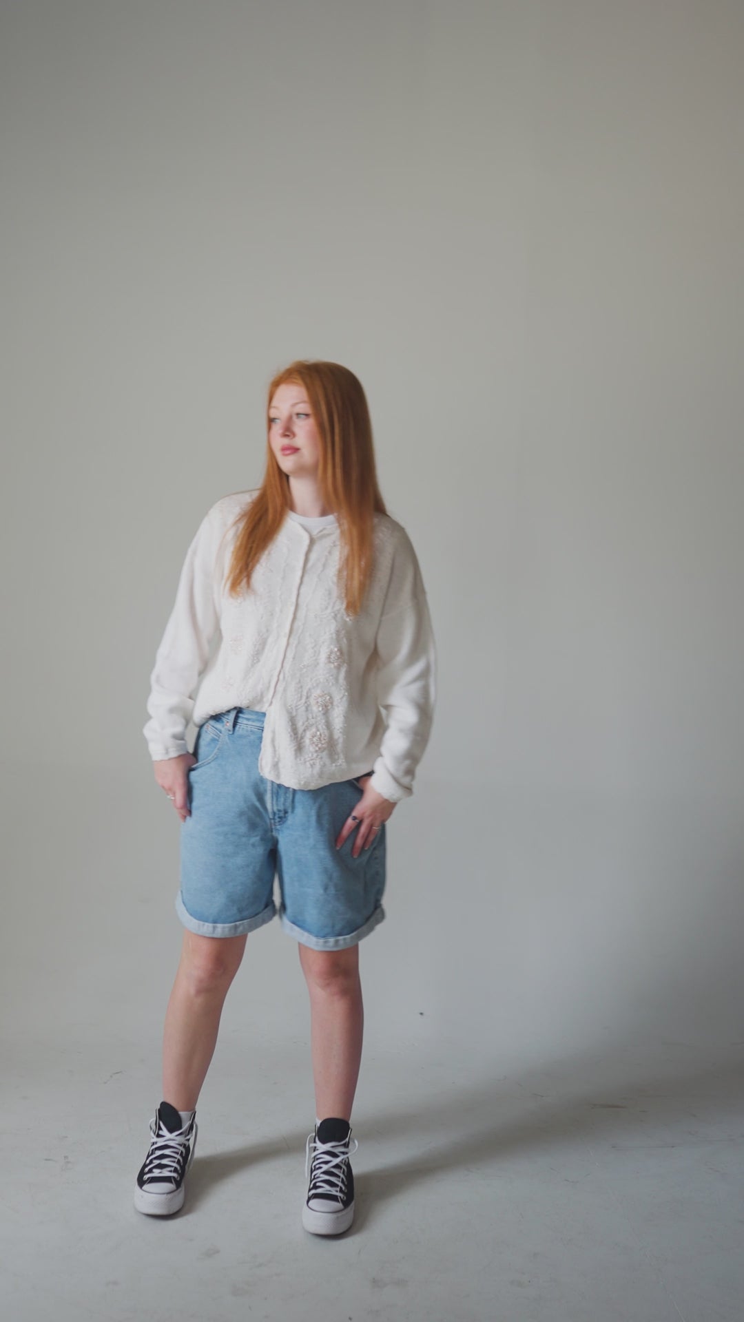 Cuffed Longline Denim Shorts