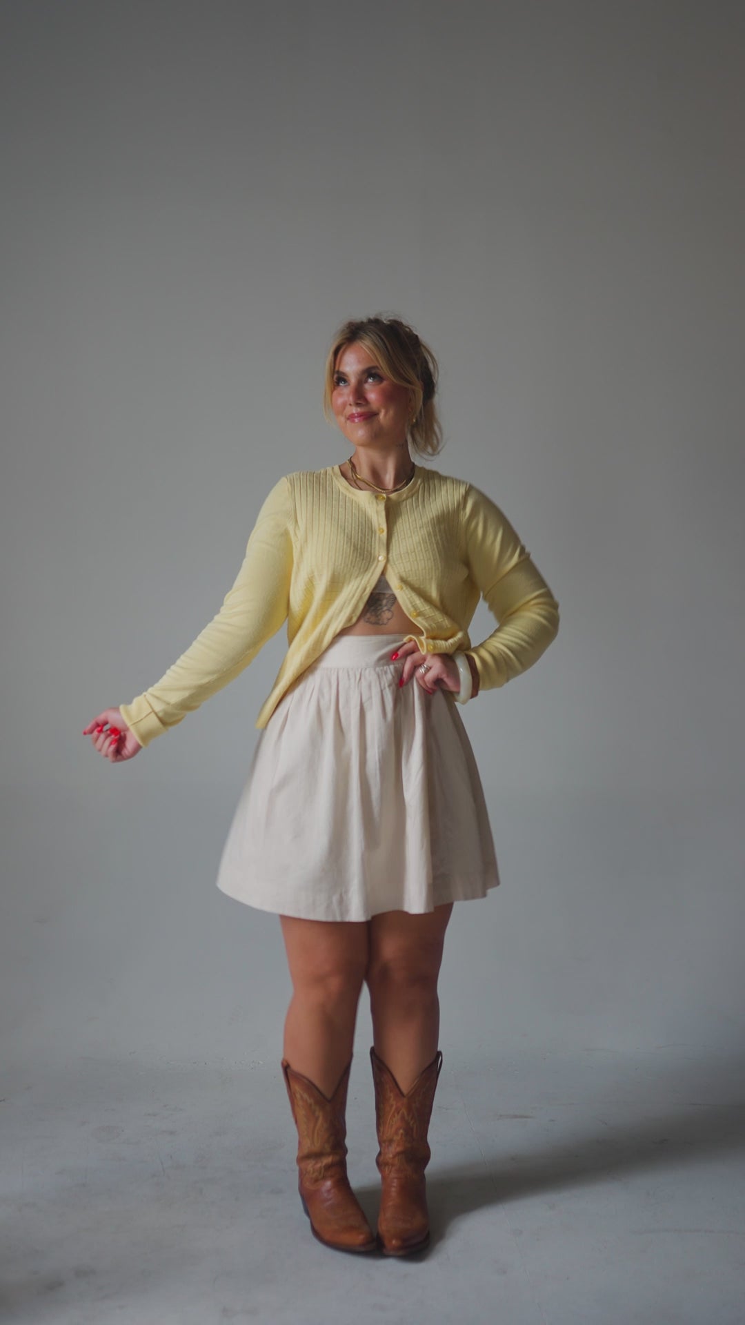 Cream A-Line Midi Skirt