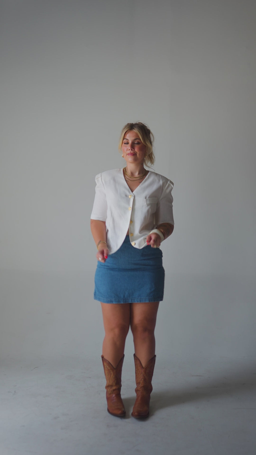 White Linen Button Blouse