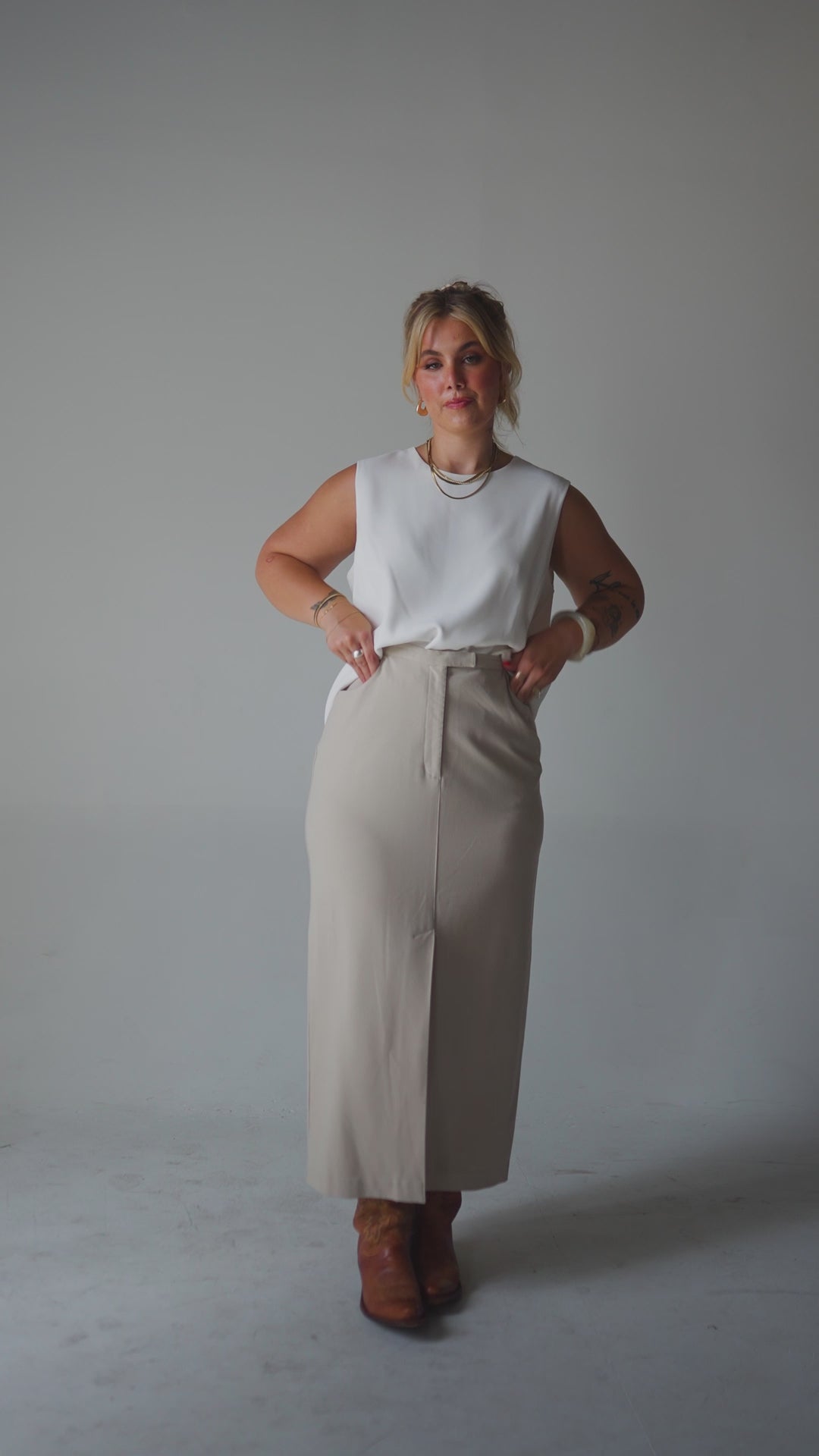 Beige Business Gal Maxi Skirt